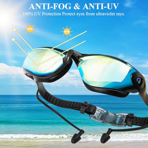 Swim Goggles, Swimming Goggles with Ear Plugs for Adult Men Women