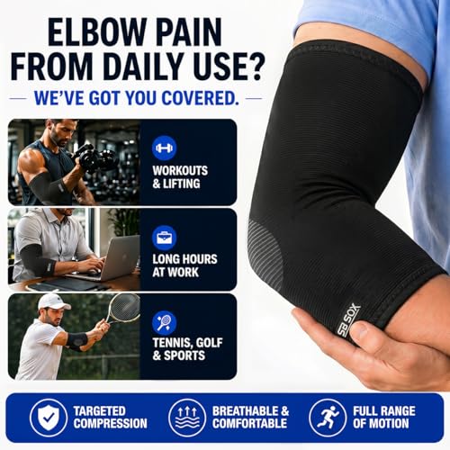 SB SOX Elbow Brace Compression Sleeve for Men & Women - Black, Medium