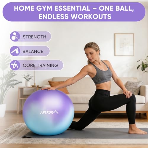 APEXUP 27-Inch Blue Purple XL Anti-Burst Yoga Ball with Pump, 75cm