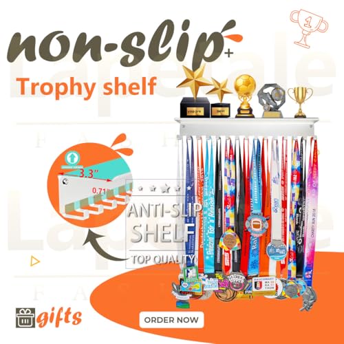 Non-Slip Medal and Trophy Display Shelf with Hooks - 16"