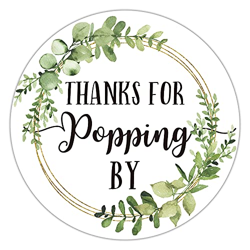 Thanks for Popping By Stickers - 2-Inch Greenery Favor Labels, 50-Pack