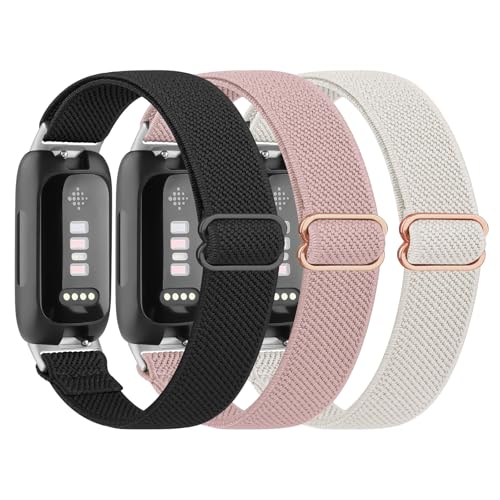 3-Pack Elastic Bands for Fitbit Inspire - Black, Pink & Starlight