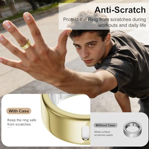 Oura Ring Cover - 4 Pack Metallic TPU Protector - Black, Clear, Silver, Gold - Size 8