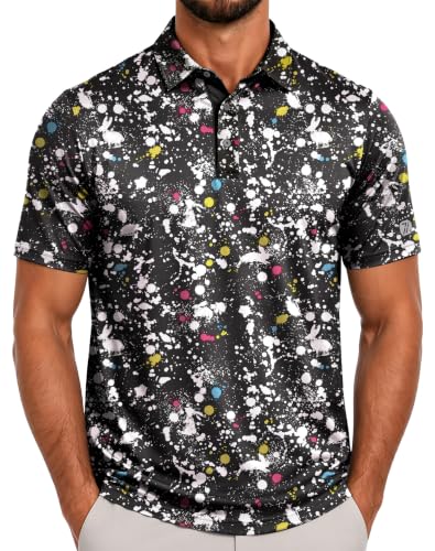 ZITY Men's Black Airbrush Golf Polo Shirt - Short Sleeve, Moisture-Wicking Performance, Casual & Sportswear, Large