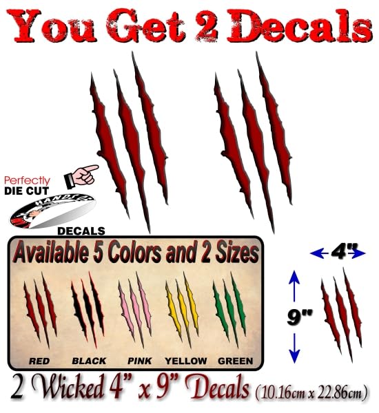 Ripped Claw Marks Vinyl Decals - Red 9" Dinosaur Monster Set
