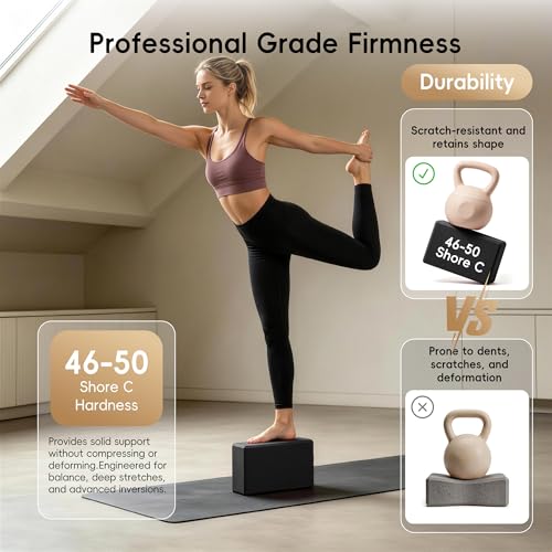 High Density EVA Yoga Blocks 2-Pack - Black Non-Slip Foam Props