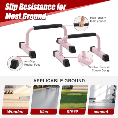 Push Up Bars - Sweat-Resistant Parallettes for Strength Training - Pink