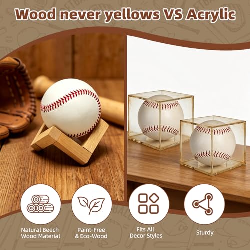 Wooden Baseball Display Stand - 2 Pcs Beechwood Holder