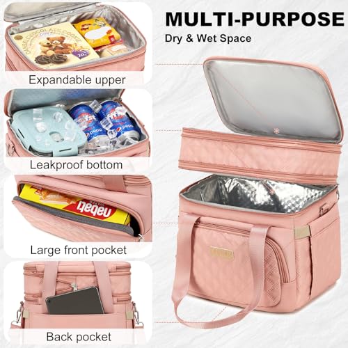 AIJIEKE Pink Insulated Double Deck Lunch Bag for Women - Leakproof & Thermal Tote