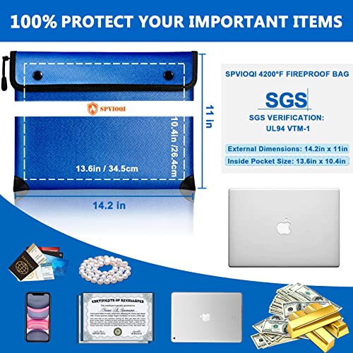Upgraded Fireproof Document Bag - 5200F Heat Insulated, 14.2"x11" Fireproof Money Bag with 8 Layers of Functional Materials, Water & Fire Proof with Zipper/Metal Snap/Reflective Strip