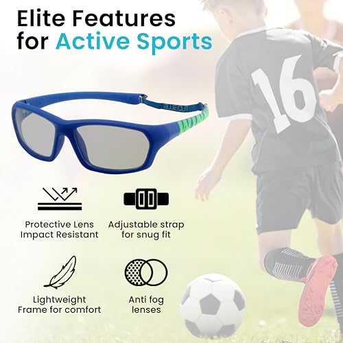Kids Sports Protection Goggles - Photochromic Safety Glasses - Blue/Green