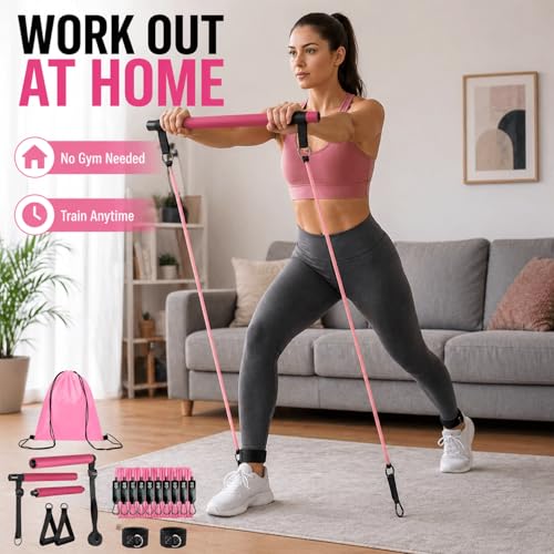 Adjustable Pilates Bar Kit with Resistance Bands for Home Workouts