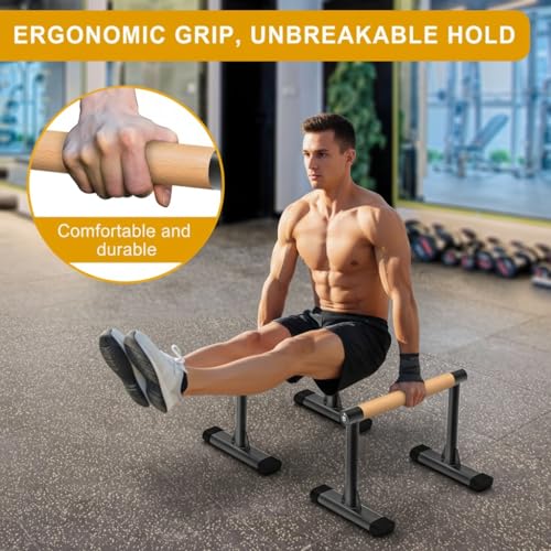 Kipika Wooden Grip Parallette Bars for Calisthenics & Home Gym - 12" Height