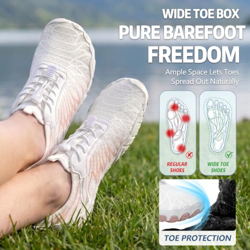 Barefoot Water Shoes for Hiking & Running - White, 8 Women/6.5 Men