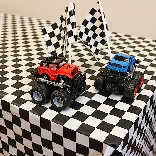 Black & White Checkered Tablecloths - 2 Pack Plastic Party Covers
