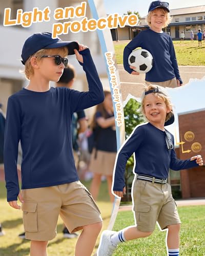 Boys Long Sleeve Rash Guard Swim Shirt - UV Protection - Navy, 5-6 Years