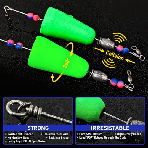 Vipfish Mix Color 5 Pack Saltwater Catfish Popping Corks with Egg Weights