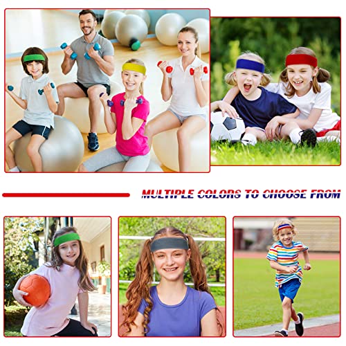 Kids Sports Headbands - 8 Bright Elastic Sweatbands for Youth & Teens