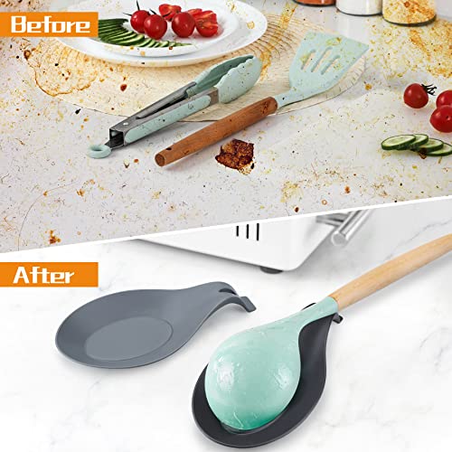 Silicone Spoon Rest Set for Stove Top and Kitchen Counter - 3 Pack, Gray