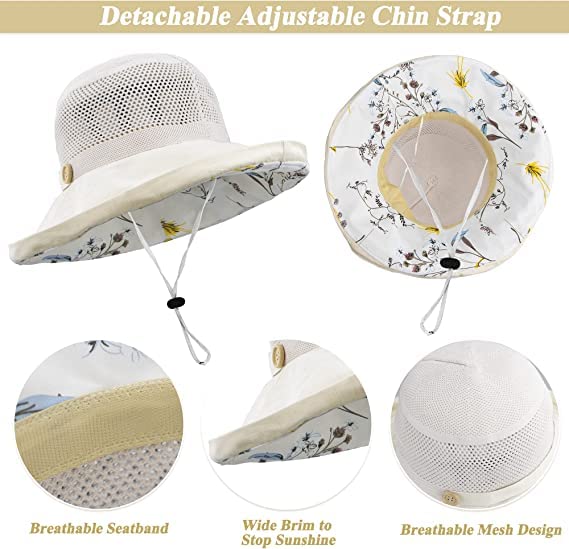 Women's Mesh Bucket Hat - UV Protection, Foldable, Beige, Medium
