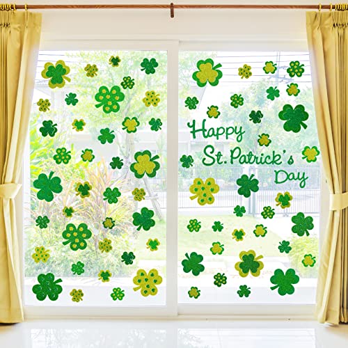 St. Patrick's Day Window Clings - 4 Sheets Glitter Shamrock Decals