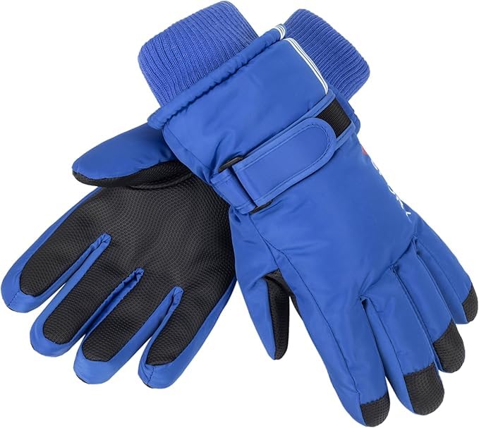 Kids Winter Ski Gloves - Windproof Warm Blue Gloves (5-10 Years)