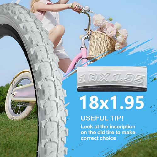 SIMEIQI 2 Pack 18x1.95 White Mountain Bike Tires & Tubes with AV 32mm Valves - Kids Trail Off-Road Bicycle Replacement