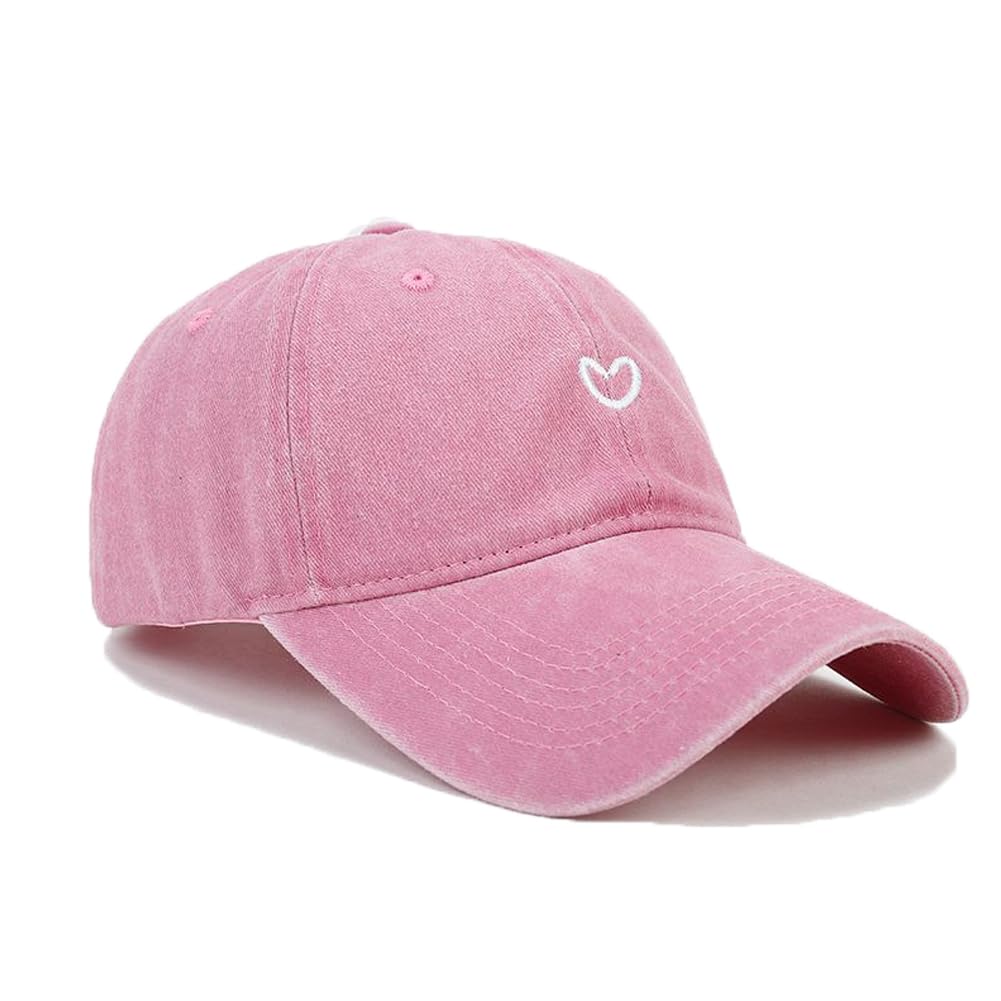 Agturber Cute Heart Hats for Women Vintage Washed Cotton Embroidered Baseball Cap Adjustable Low Profile Dad Hat Pink