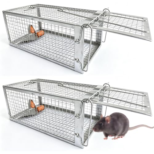 SARSTRY Humane Rat Traps 2-Pack Silver, Live Cage Catch & Release, Indoor Outdoor