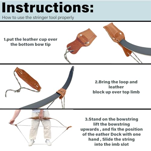 Recurve Bow Stringer Tool - Durable Cowhide & Nylon - Brown