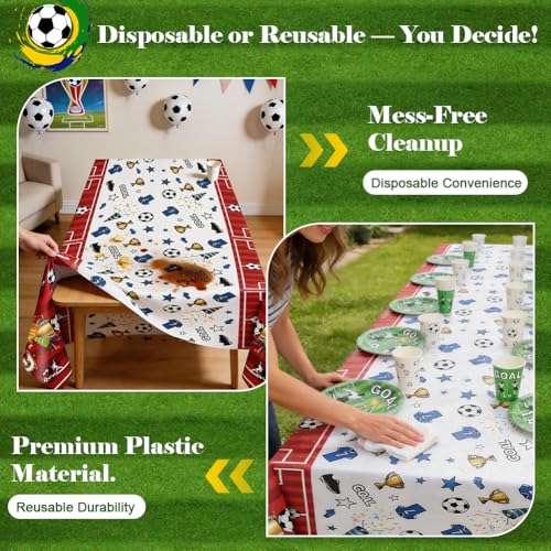3 Pack Red Soccer Party Table Cloths - 108 x 54 Inches