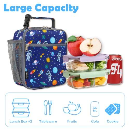 FlowFly Kids Insulated Lunch Bag Astronaut Mini Cooler Tote for Boys & Girls