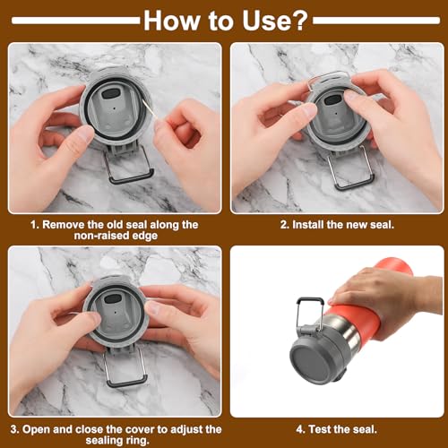 Silicone Water Bottle Gasket Replacement for 24oz & 36oz Tumblers - Gray, 6 Pack