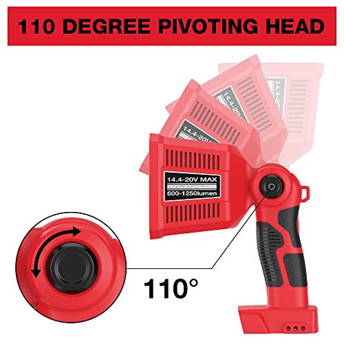 DTEZTECH Red 18W LED Work Light for Milwaukee M18 18V Battery, 1250LM Spotlight & Floodlight with USB, Pivoting Head