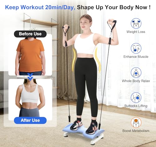 Waist Twist Machine for Weight Loss - Blue | Ab Twist Board with Pilates Bar & Resistance Bands