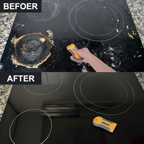 Razor Blade Scraper Tool with 15pcs Extra Blades, Multi-Surface Glass Stove Top Scraper for Paint, Window, Old Label, Decal Sticker, Ceramic Cooktops, Ovens