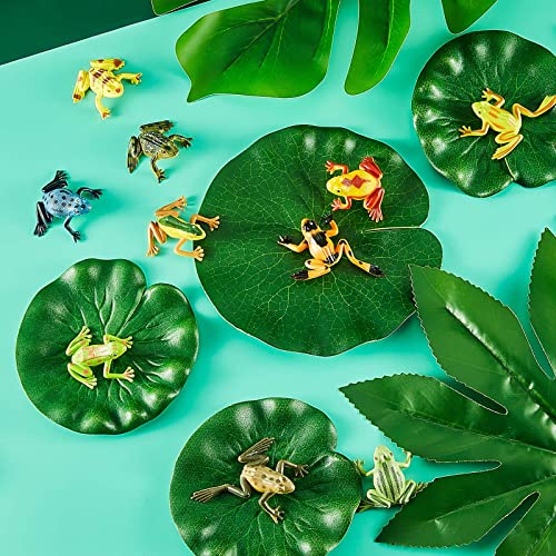 Hungdao 24 Pcs Plastic Frog Figures & Lily Pads Rainforest Toy Set (Variation 24)