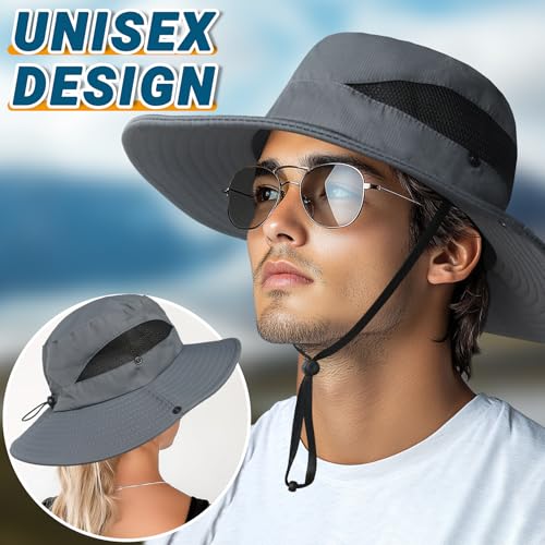 Wide Brim Sun Hat - UPF 50+ UV Protection for Men & Women - Dark Gray with Mesh