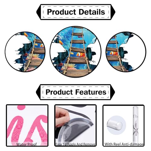 PLIGREAT 2 Sheets 3D Floor Stickers, Undersea Bridge Wall Decals Vinyl Sea World Ocean Bridge Wall Stickers Removable Peel and Stick Wall Decor for Bedroom Bathroom Living Room Nursery School