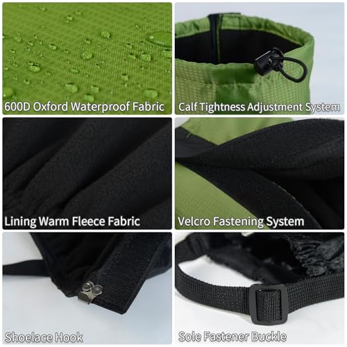 Waterproof Winter Snow Gaiters - Blue Fleece Ankle Covers for Hiking