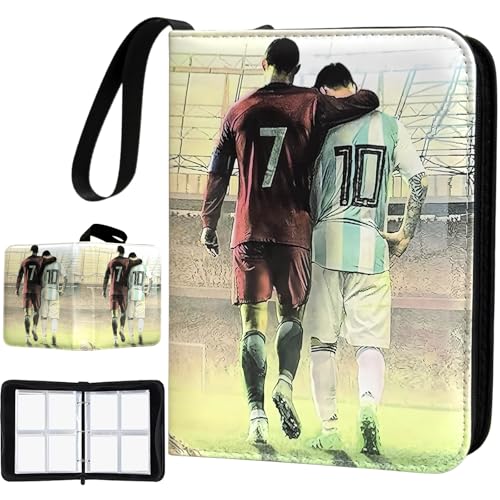 Rmannke Soccer Card Binder 400 Pockets Black - Waterproof PU Leather, Zip Closure, 4-Pocket Album for Kids & Collectors