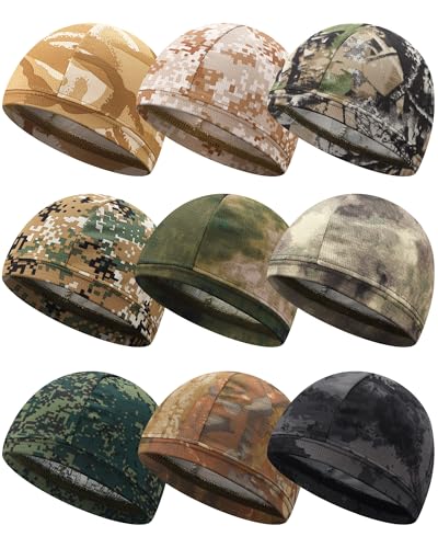 Jeere 9 Pcs Cooling Skull Cap Liner for Men - Sweat-Wicking Cycling Headwear, Forest / Light