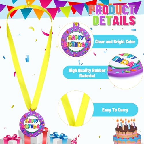 30 Pack Happy Birthday Medals 2 Inch Rubber Awards with Ribbon - Kids & Party Supplies