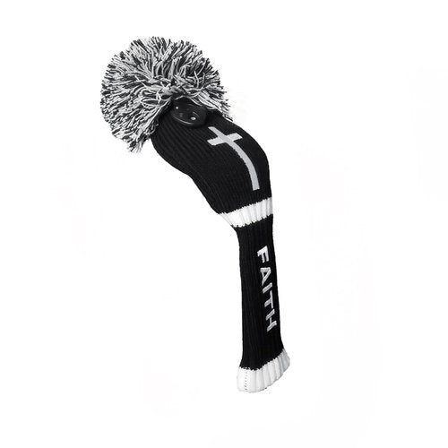 Knitted Golf Club Head Covers Driver 460cc Faith Cross Christian Embroidered Gift Wood POM POM Pull-On Closure (5 Wood)