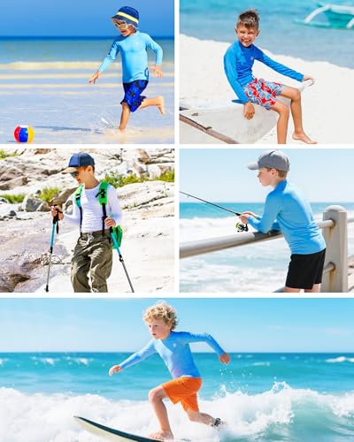 Boys Swim Shirt UPF 50+ Long Sleeve Rash Guard - Medium Orange
