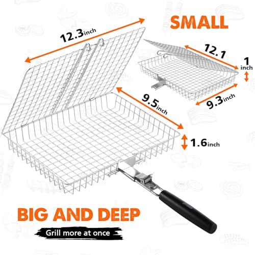 Square Grill Baskets Set for Outdoor Cooking - 2 Pack Stainless Steel