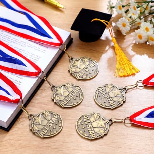30 Pcs 2'' Gold All Star Award Medals with Ribbons