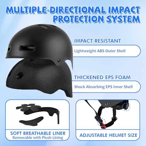 Adjustable Kids Bike Helmet - Medium Black for Multi-Sports