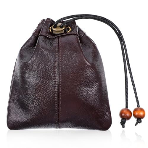 Leather Drawstring Storage Bag - Cowhide Waterproof Pouch for Travel & Organization