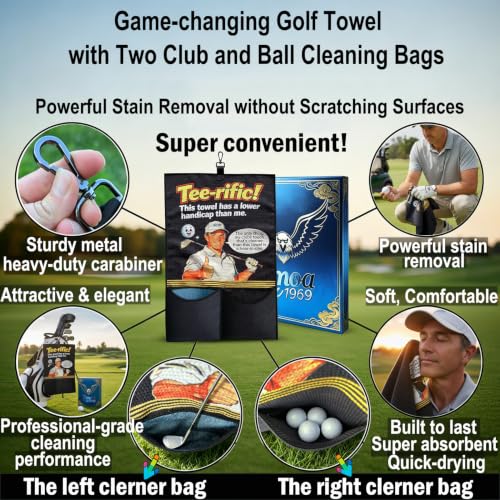 Golf Towel with Club Cleaning Bags & Ball Cleaner Pouch - 24x16"